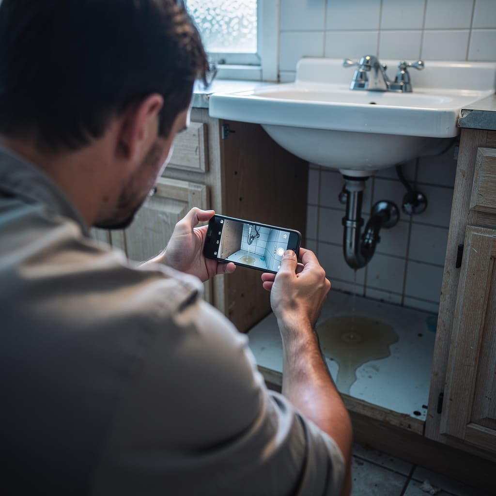 A homeowner filming a problem with their phone